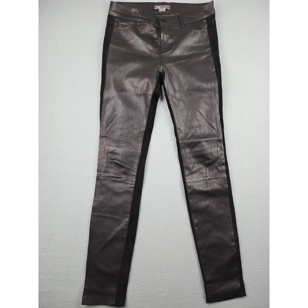 Vince Pants Womens 2 Black Leather Suede Skinny Jegging Stretch Pockets Zip